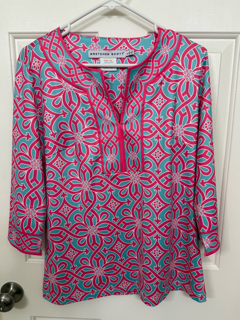 Gretchen Scott Designs Pink & Blue Geometric Floral Tunic